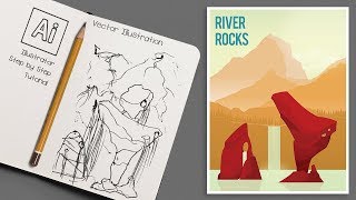 River Rocks VECTOR ILLUSTRATION Step by Step Tutorial for Beginners | Adobe Illustrator Tutorial