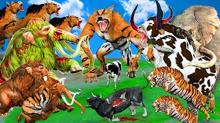 10 Zombie Cow Buffalo vs 10 Zombie Tiger Wolf vs Zombie Mammoth fight Cow Buffalo Saved By Elephant