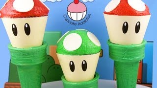 Super Mario Cupcakes! Make a Mario Mushroom Cup Cake! A Cupcake Addiction How To Tutorial