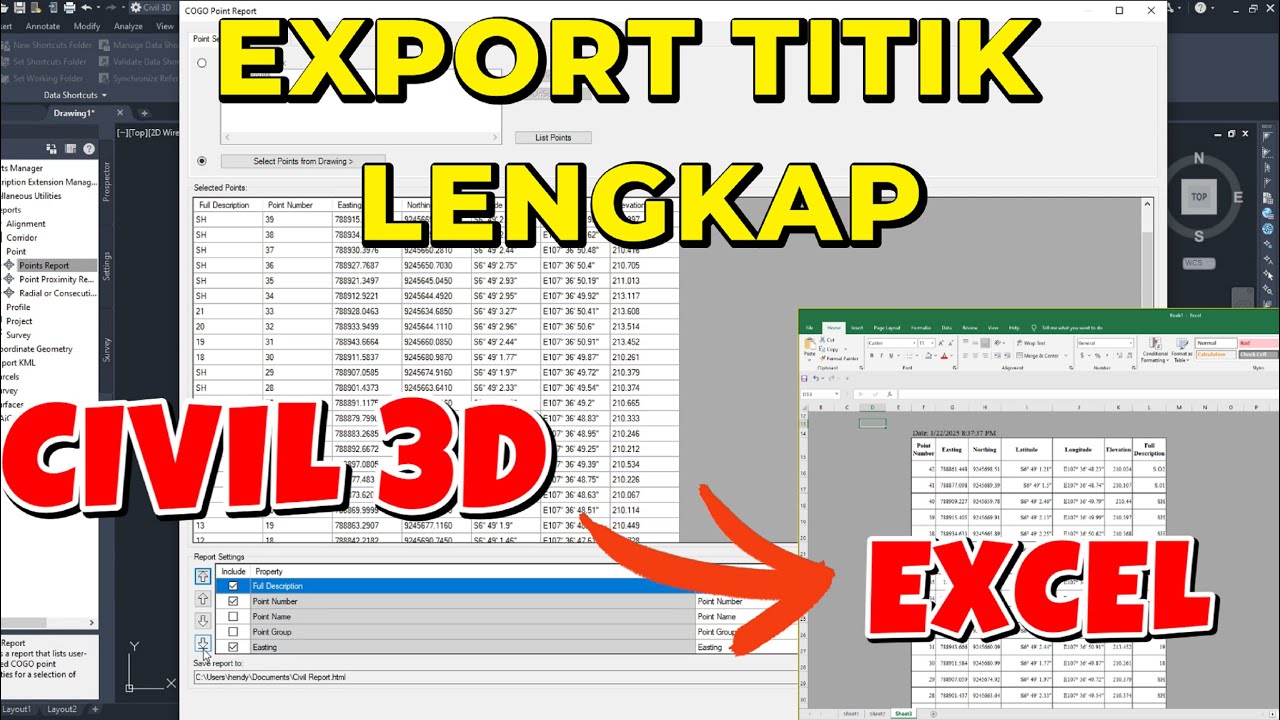 cara export titik koordinat latitude longitude dari civil 3d ke excel ...