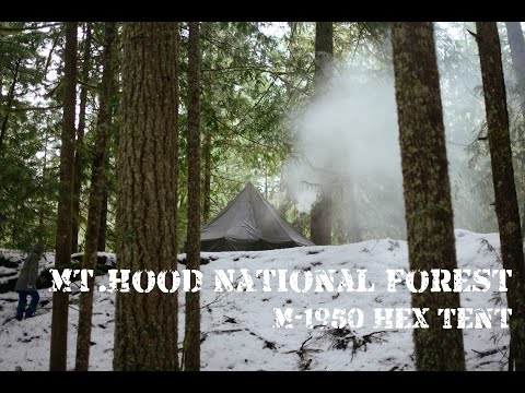 Winter Camping in M-1950 Hex Military Tent in Mt.Hood National Forest