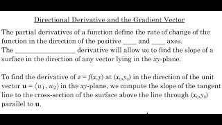 Directional Derivative and the Gradient Vector