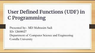 User Defined Function in C Programming
