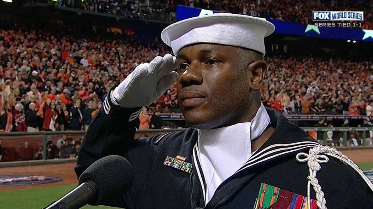 WS2014 Gm3: U.S. Navy Petty Officer sings at stretch - YouTube