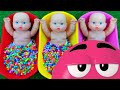 Full of 3 Rainbow BathTubs Candy with M&Ms & Magic Slime Cutting Video