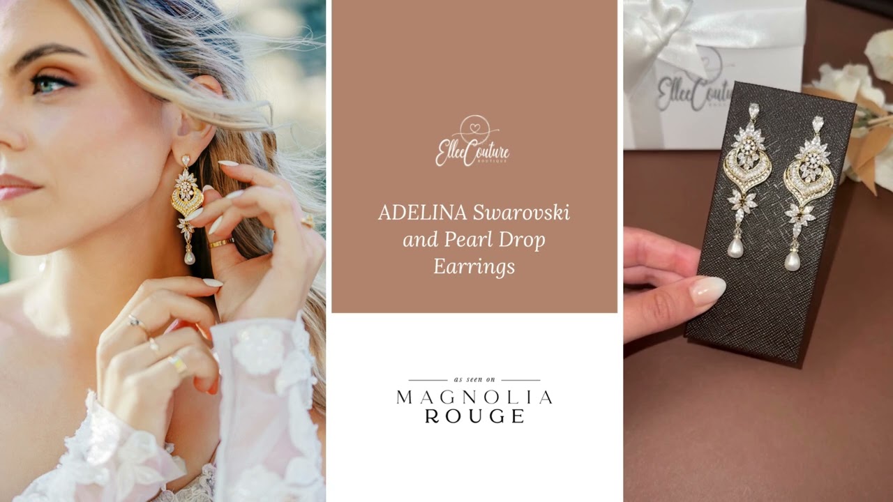 Adelina Pearl Drop Earrings by Elleé Couture | Timeless Bridal Elegance
