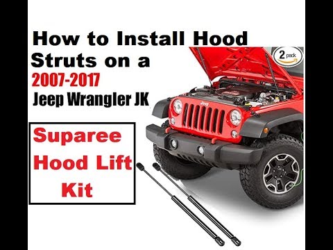 How to Install Suparee Front Hood Lift Support Struts on a Jeep Wrangler JK  2007 to 2017 - YouTube