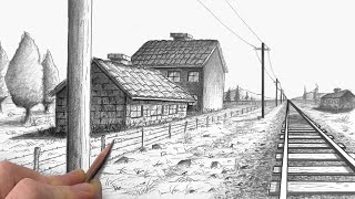How to Draw TRAIN TRACKS in One-Point Perspective | Easy Beginner Tutorial