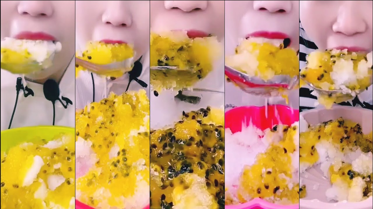 ASMR ice eating | Qian eating white ice with passion fruit | Ice Lover