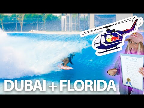 SURFING THE NEW ABU DHABI WAVEPOOL & HELICOPTER AEROBATIC RIDE! | Caroline Marks Abu Dhabi & Florida