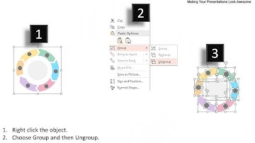 six staged circular process for data flow flat powerpoint design