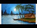 How to paint a scenery of moonlit night with oil pastels step by step