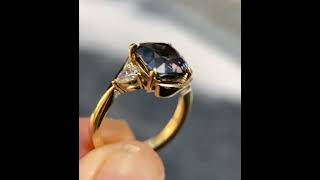 Bespoke grey spinel &amp; diamond bypass engagement ring, Sydney jeweller Lizunova