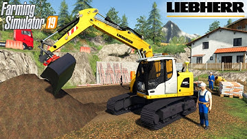 Farming Simulator 19 - LIEBHERR 920 Rototilt Excavator Digs Dirt At A Construction Site