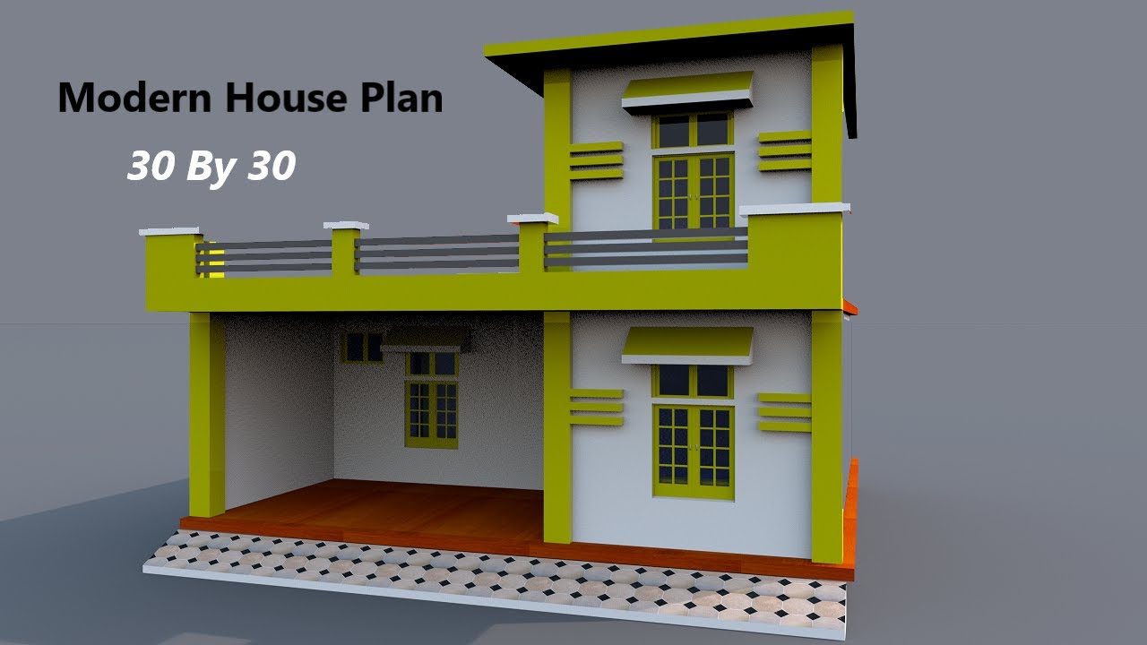 30 X 30 House Plan In 3d With Front Elevation 30 X 30 Modern Home Design 30 30 Ghar Ka Naksha Youtube