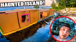 BOX FORT House Boat On A LAKE! Exploring Haunted Island Cardboard Boat (24 Hour Challenge)