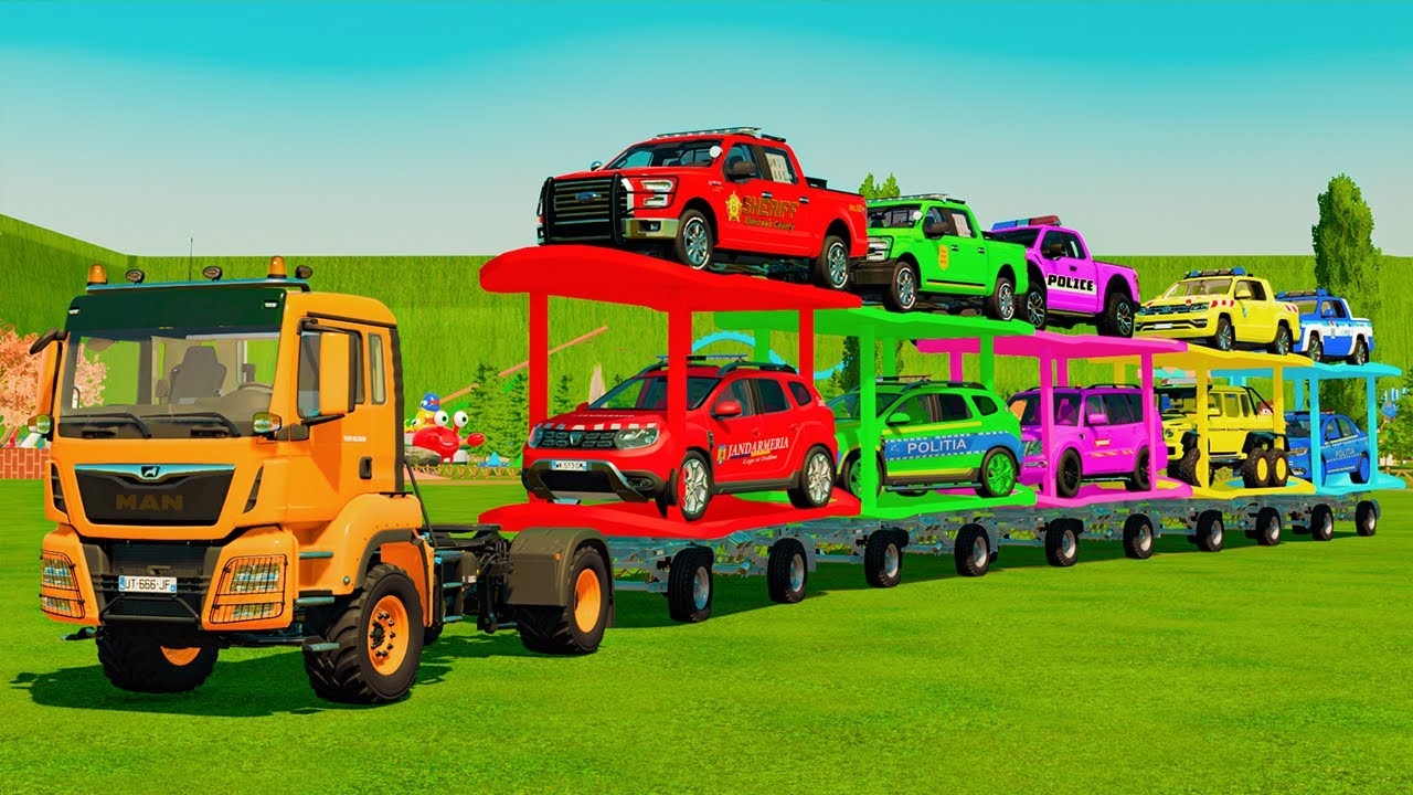 POLICE SUV VS DIESEL POWER PICKUPS VS TERRAIN 4X4 TRANSPORT BATTLE! FS22