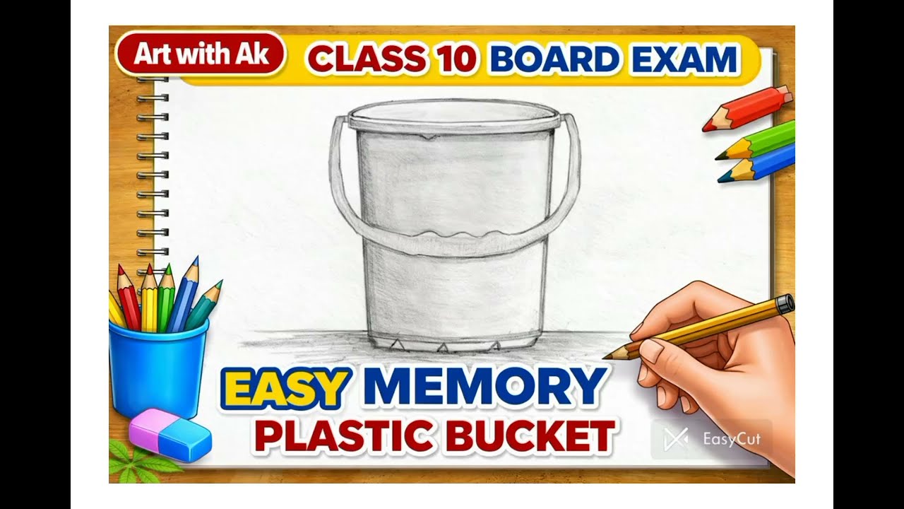 Easy Plastic Bucket Drawing | Class 10 Memory Drawing | Board Exam Art