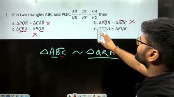 If in two triangles ABC and PQR, AB/QR = BC/RP = CA/PQ then:a. ∆PQR ~ ∆CAB    b. ∆PQR ~ ∆ABCc. ∆CBA