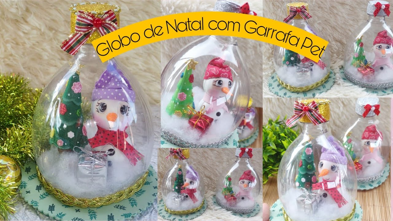Como fazer GLOBO DE NEVE com Garrafa PET e Eva/ Lembrancinh de Natal ...