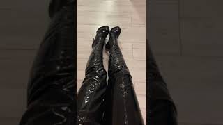 Sound of shiny over the knee boots and pvc leggings.