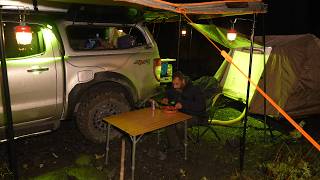 Camping in the Rain  Elevated Tent  Diesel Heating