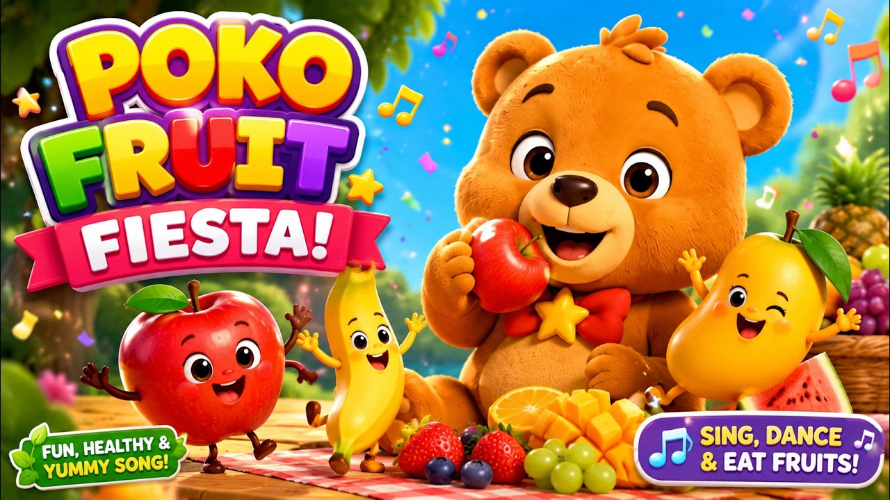 🍎 Poko Fruit Fiesta Song | Learn Fruits with Fun | Apple, Banana & Mango Kids Song | Nursery Rhymes
