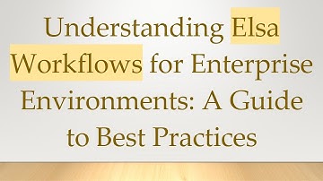 Understanding Elsa Workflows for Enterprise Environments: A Guide to Best Practices