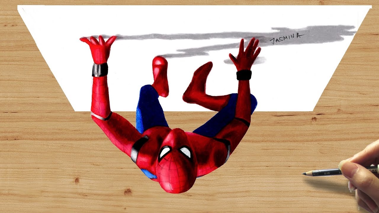 3D Colored Pencil Drawing of Spiderman: Homecoming - Speed Draw