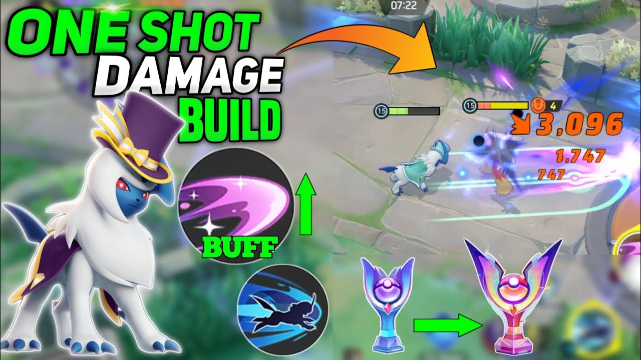 22 kills! Absol new one shot damage build! Increase the critical rate 100% Pokemon unite