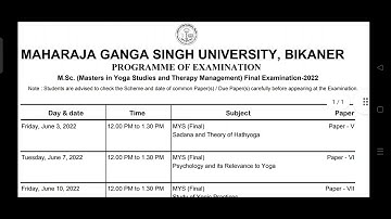 MGSU M.Sc. Yoga time table 2022 ||