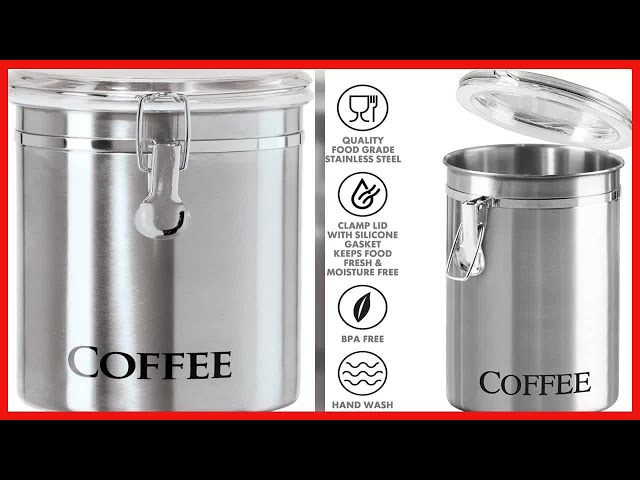Oggi Stainless Steel Coffee Canister 62 fl oz - Airtight Clamp Lid, Clear  See-Thru Top - Ideal for Coffee Bean Storage, Ground Coffee Storage,  Kitchen