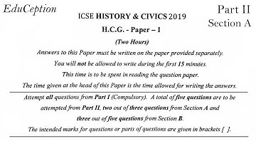 ICSE 2019 History & Civics Solved QP Part II Section A
