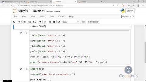 Write a python program to calculate distance between two points taking input from the user.