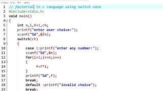 Factorial in C Language By using Switch Case| By Cse Code..