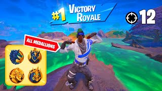 High Elimination Solo Win Gameplay | ALL MEDALLIONS | Fortnite Chapter 5 Season 2 Zero Builds