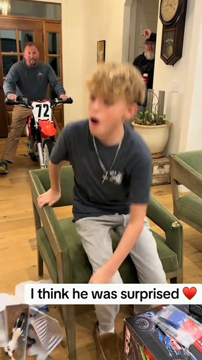 Boy's reaction to toy not knowing it's real dirt bike is adorable ❤️ | Dad almost ruined surprise 😂