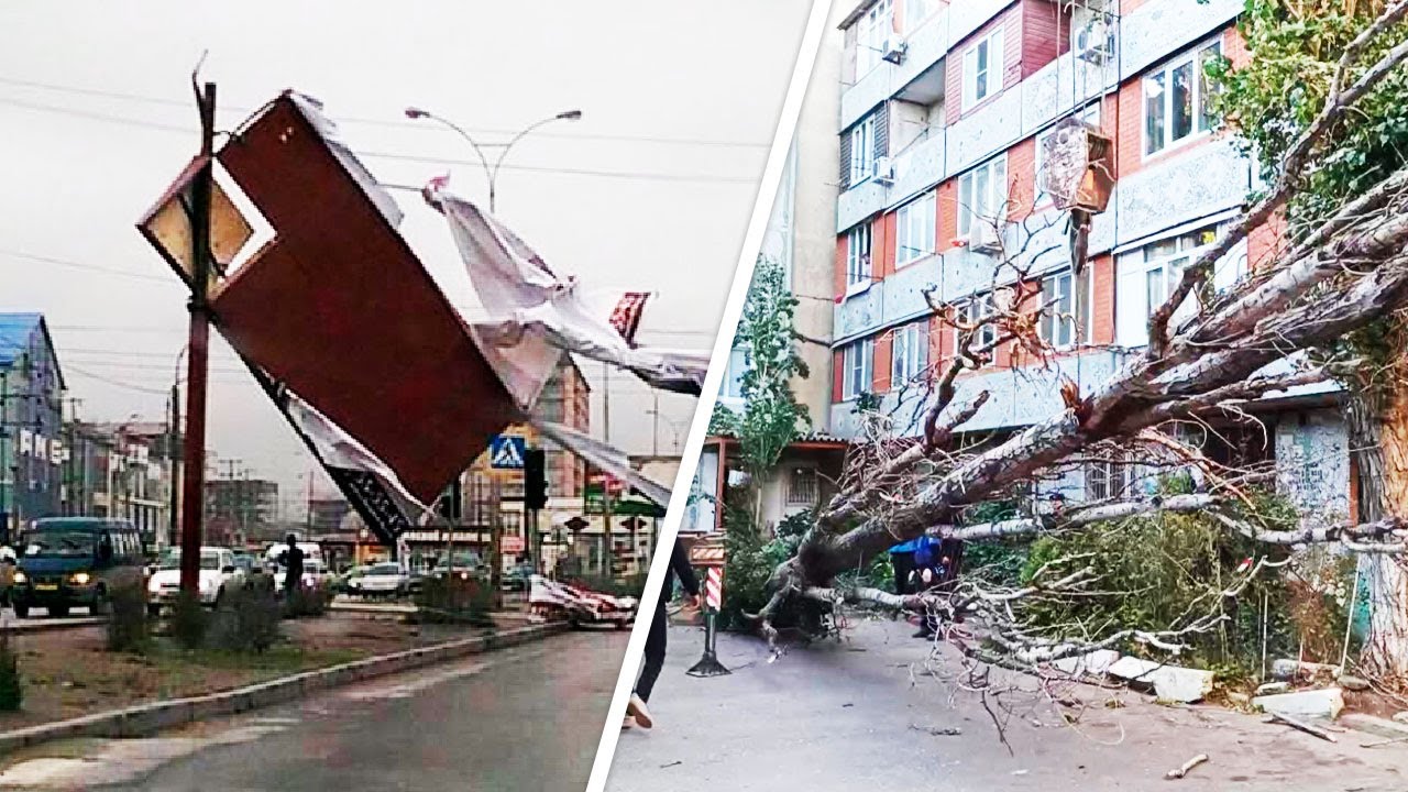Махачкала попала под удар мощного урагана. Улицы завалены деревьями, оборваны линии электропередачи