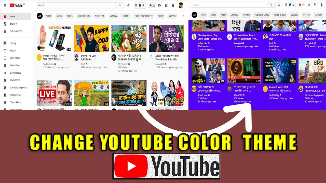 How To Change Color Your YouTube Background Themes Bangla tutorial 2021 ...