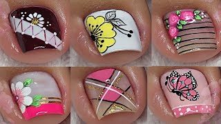 MODELOS DE UÑAS FÁCILES  DE HACER | uñas DE PIES DECORADAS 🦶💅😍