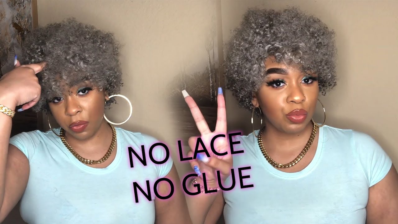 Sliver Grey Curly Non-lace Wig for Older Black Ladies and Seniors