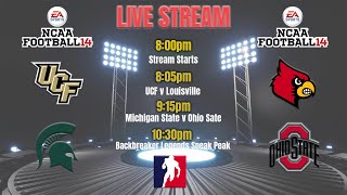 NCAA 14 - Recreating Epic, Historical Matchups + a Backbreaker sneak peak
Were LIVE baby! Playing NCAA Football 14 and re-creating a couple of epic games from the 2013 season. UCF took on Louisville and pulled off a major upset in one of the best games of 2013, and Michigan State took Ohio State down to the wire for a late win. Were going to try and re-create those exciting real life match ups.
Then were going to switch over to Backbreaker and Ill give a sneak peak at a little something Ive been working on for Backbreaker.
Lets go. NCAA 14 - Recreating Epic, Historical Matchups + a Backbreaker sneak peak