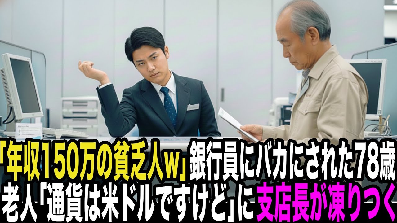 銀行の窓口で「年収150万の貧乏人w」と銀行員に馬鹿にされたボロボロ服の老人。「通貨は米ドルですけどね」に支店長が凍りつく…