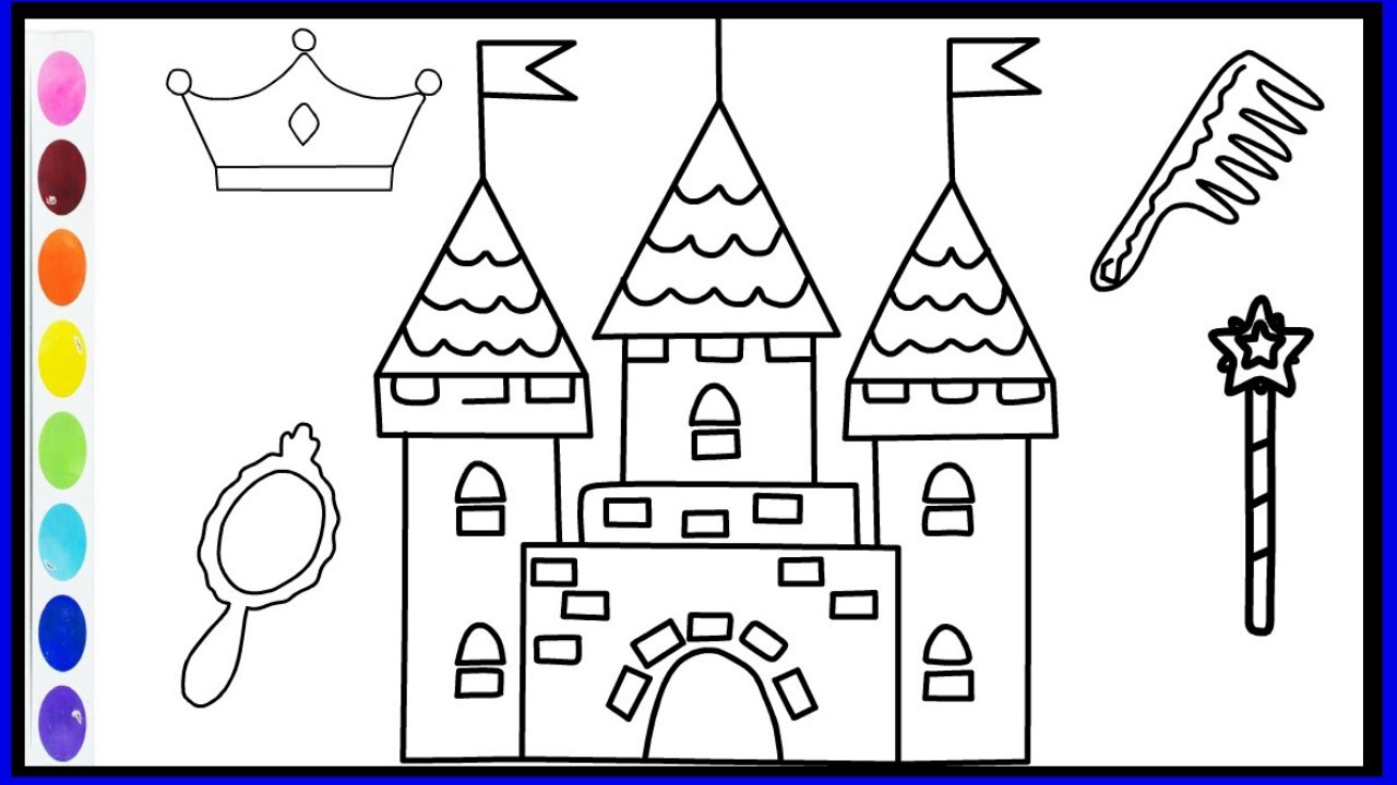 تعليم رسم قلعة سهلة جدا للأطفال والمبتدئين/رسم قصر🏰🏰/رسم اكسسوارات  الاميرة👑💎