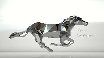 Template for DIY metal sculpture, Pattern of Horse low poly model in DXF and PDF Format Blueprints