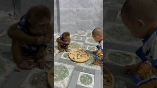 Sun and Thuan clean up the trash. #monkey #anmals #cute #anime