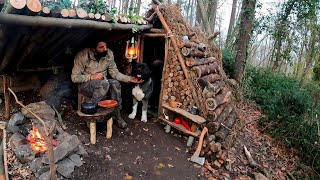 Bushcraft camp in the woods, Off Grid Shelter