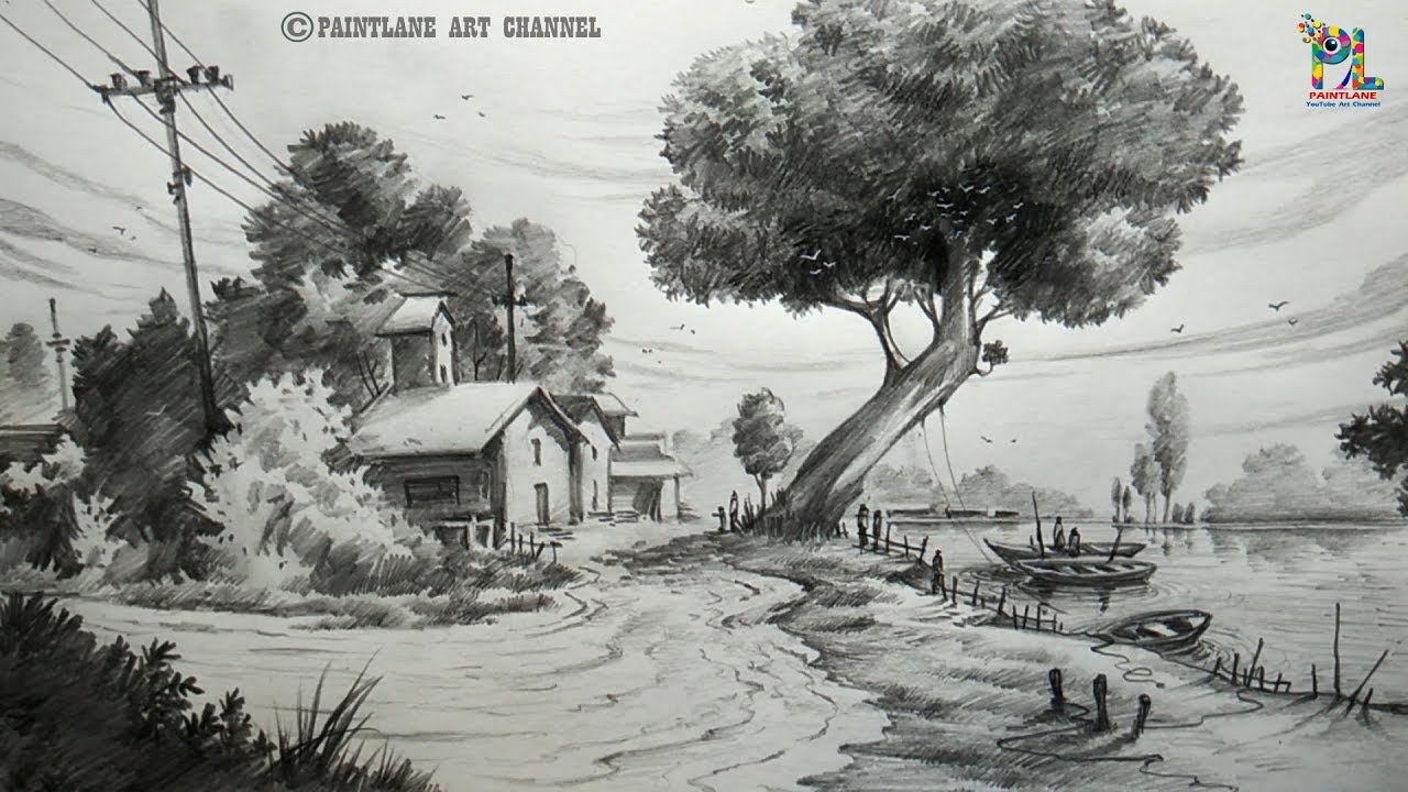 How to draw a Landscape Drawing and Shading For Beginners ...