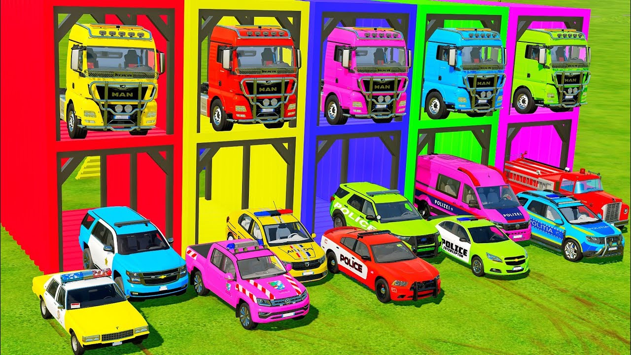 TRANSPORTING ALL POLICE CARS and AMBULANCE EMERGENCY VEHICLES WITH MERCEDES POLICE TRUCKS! FS22