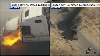 Semi truck engulfed in flames during wild police chase screenshot 1